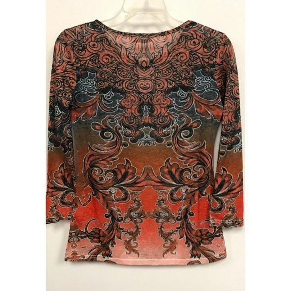Womens Size Small N by Nancy Yang Multicolor Rococo Print Tee Shirt Top - Picture 3 of 3